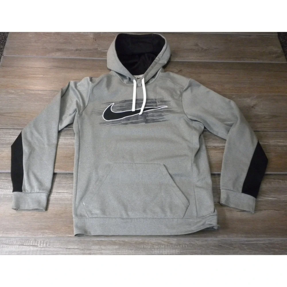 Nike Hoodie Sweatshirt Mens S Gray KO Center Swoosh Therma Fit Fleece Pullover